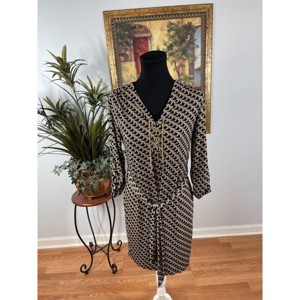 Spense Dress Womens Size 6P Black Geometric Drawstring Waist Glam Rock Socialite